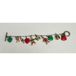 Anne Koplik bracelet Christmas Glass Heart Charm/Gingerbread Doll/gifts/stocking